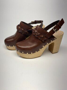 LOEFFLER RANDALL Women's Paxton Braided-leather Platform Clogs In Brown Sz 8.5